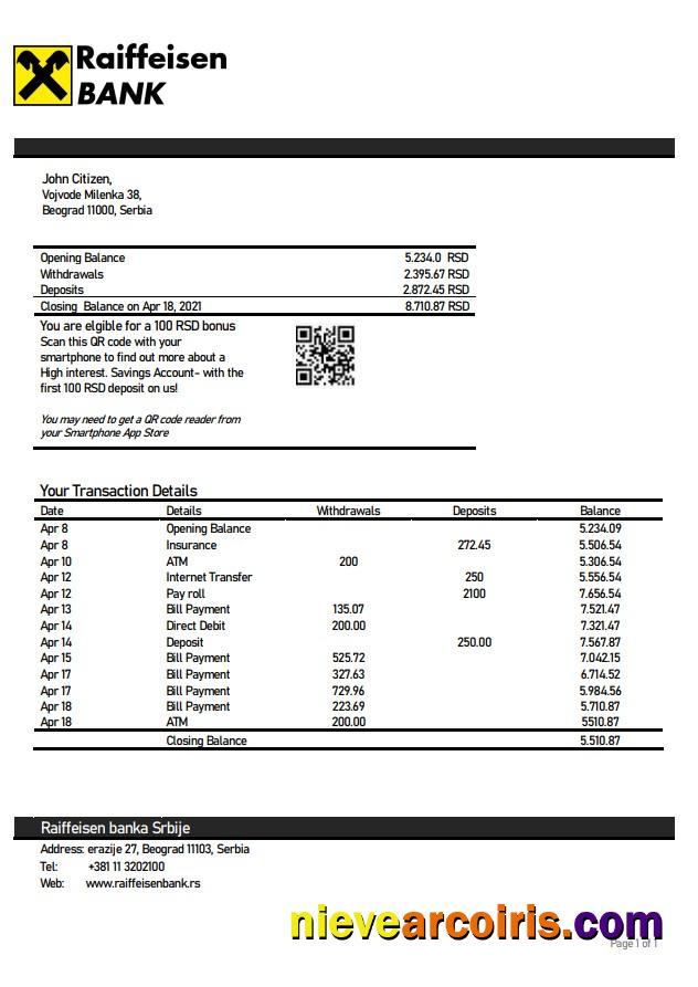 Serbia Raiffeisen bank statement